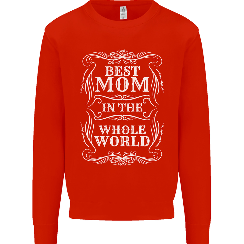 Best Mom in the World Mothers Day Kids Sweatshirt Jumper Bright Red