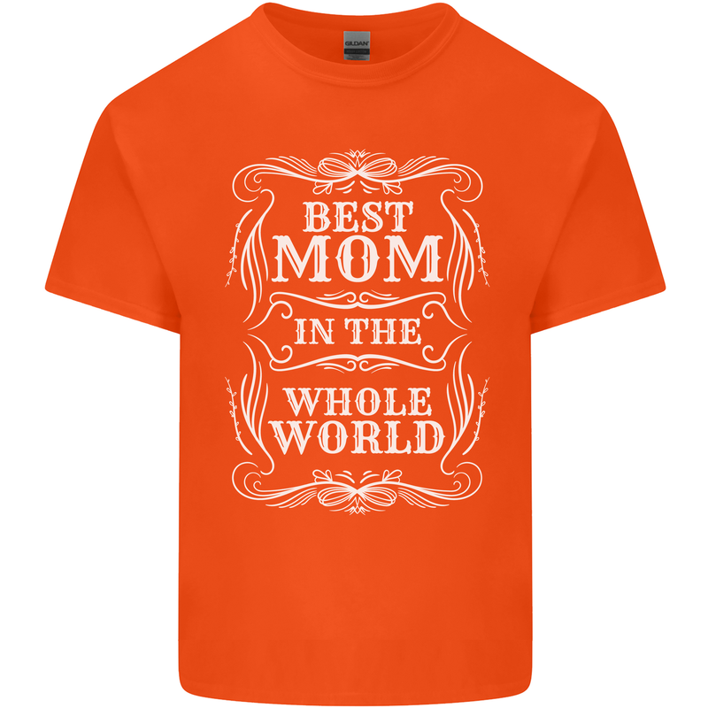 Best Mom in the World Mothers Day Mens Cotton T-Shirt Tee Top Orange