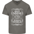 Best Mom in the World Mothers Day Mens V-Neck Cotton T-Shirt Charcoal