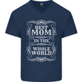 Best Mom in the World Mothers Day Mens V-Neck Cotton T-Shirt Navy Blue