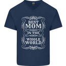 Best Mom in the World Mothers Day Mens V-Neck Cotton T-Shirt Navy Blue