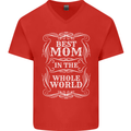 Best Mom in the World Mothers Day Mens V-Neck Cotton T-Shirt Red