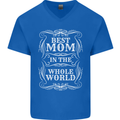 Best Mom in the World Mothers Day Mens V-Neck Cotton T-Shirt Royal Blue