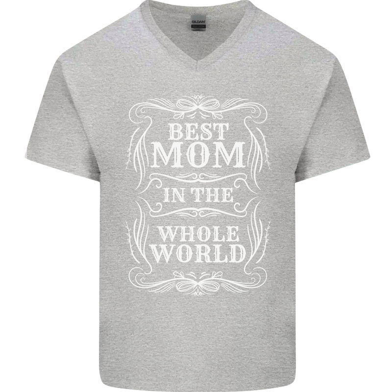 Best Mom in the World Mothers Day Mens V-Neck Cotton T-Shirt Sports Grey