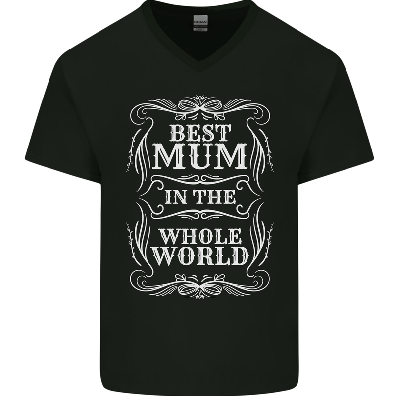 Best Mum in the World Mothers Day Mens V-Neck Cotton T-Shirt Black