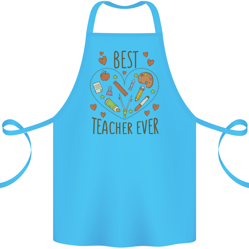 Best Teacher Ever Teaching Maths English Science Cotton Apron 100% Organic Turquoise
