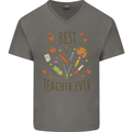 Best Teacher Ever Teaching Maths English Science Mens V-Neck Cotton T-Shirt Charcoal