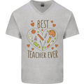 Best Teacher Ever Teaching Maths English Science Mens V-Neck Cotton T-Shirt Sports Grey