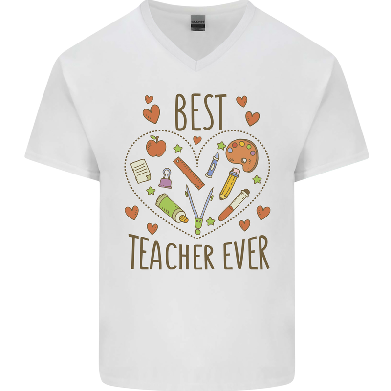 Best Teacher Ever Teaching Maths English Science Mens V-Neck Cotton T-Shirt White