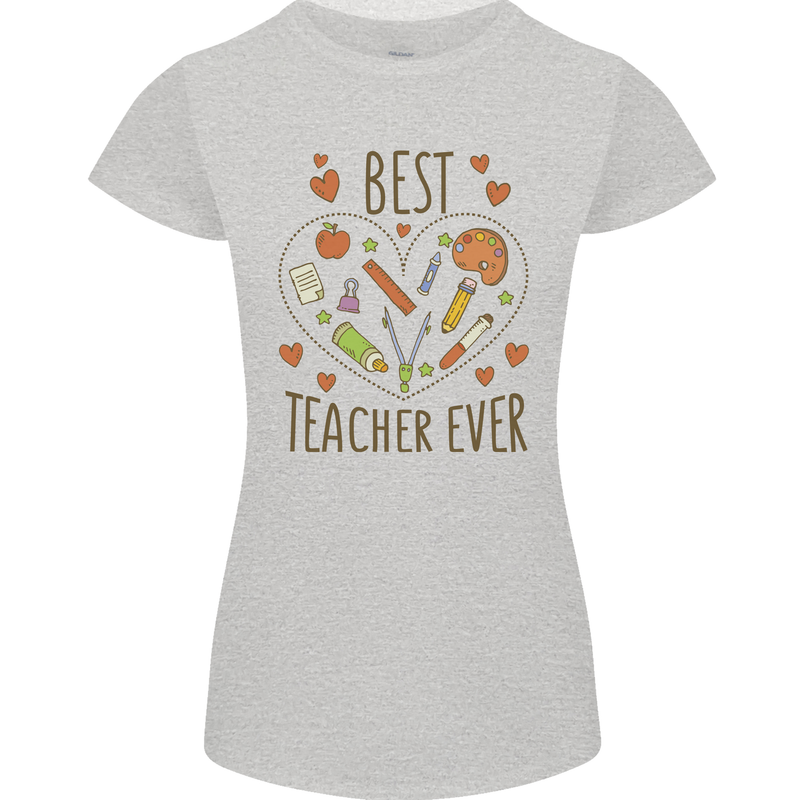 Best Teacher Ever Teaching Maths English Science Womens Petite Cut T-Shirt Sports Grey