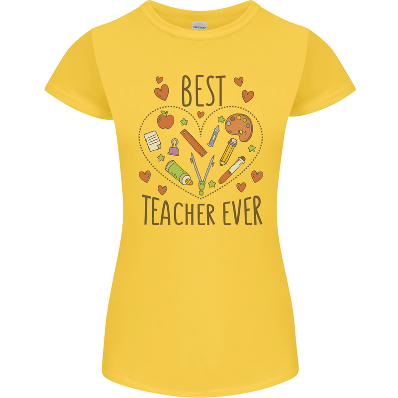 Best Teacher Ever Teaching Maths English Science Womens Petite Cut T-Shirt Yellow