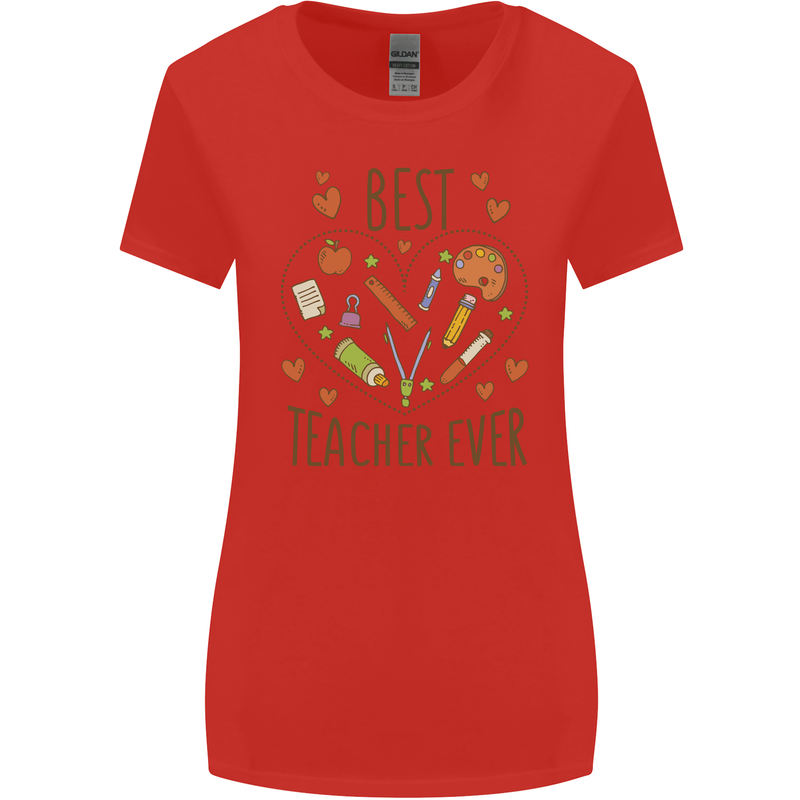 Best Teacher Ever Teaching Maths English Science Womens Wider Cut T-Shirt Red
