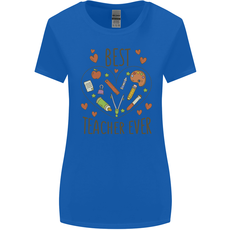 Best Teacher Ever Teaching Maths English Science Womens Wider Cut T-Shirt Royal Blue