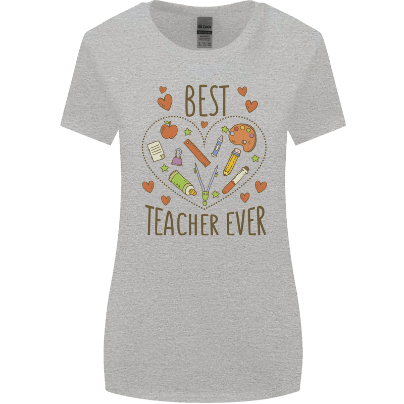 Best Teacher Ever Teaching Maths English Science Womens Wider Cut T-Shirt Sports Grey