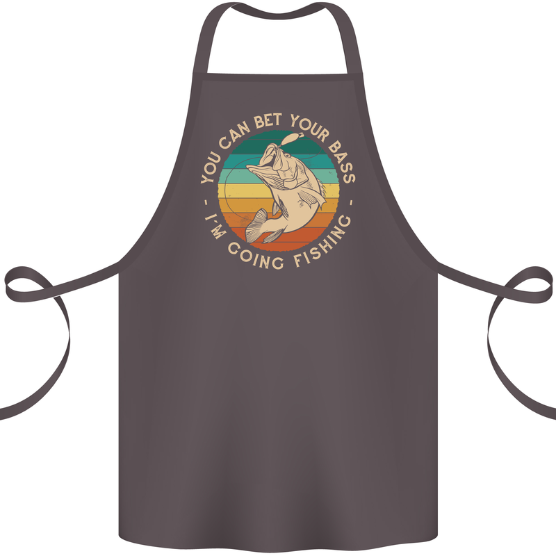 Bet Your Bass Im Going Fishing Funny Fisherman Cotton Apron 100% Organic Dark Grey
