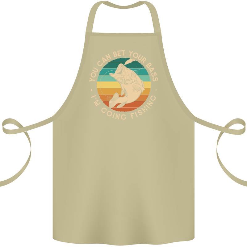 Bet Your Bass Im Going Fishing Funny Fisherman Cotton Apron 100% Organic Khaki
