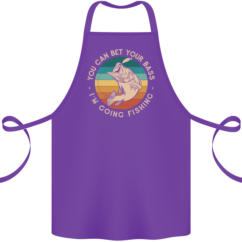 Bet Your Bass Im Going Fishing Funny Fisherman Cotton Apron 100% Organic Purple