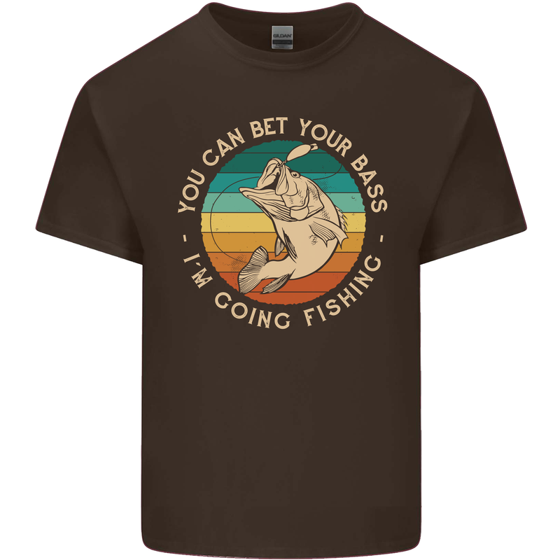 Bet Your Bass Im Going Fishing Funny Fisherman Mens Cotton T-Shirt Tee Top Dark Chocolate