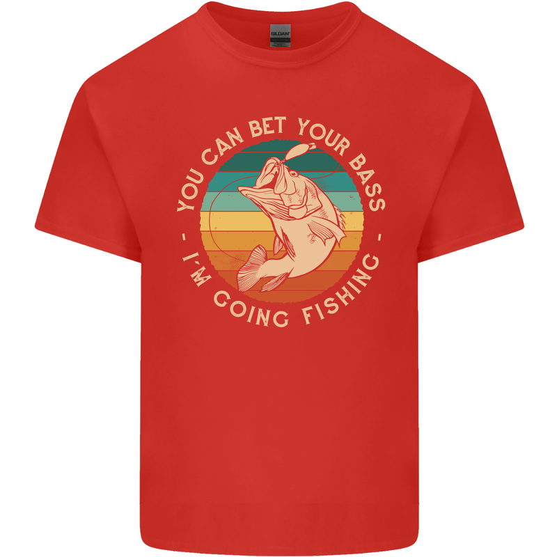 Bet Your Bass Im Going Fishing Funny Fisherman Mens Cotton T-Shirt Tee Top Red
