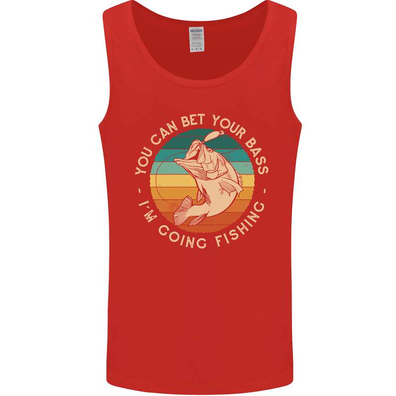 Bet Your Bass Im Going Fishing Funny Fisherman Mens Vest Tank Top Red