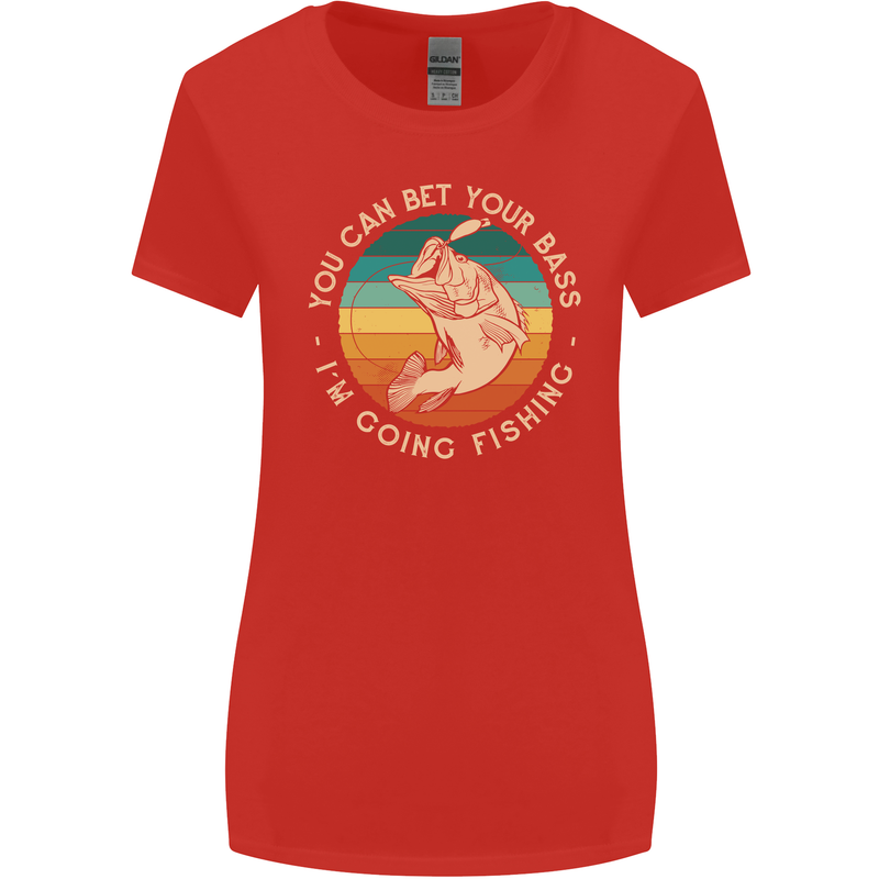 Bet Your Bass Im Going Fishing Funny Fisherman Womens Wider Cut T-Shirt Red