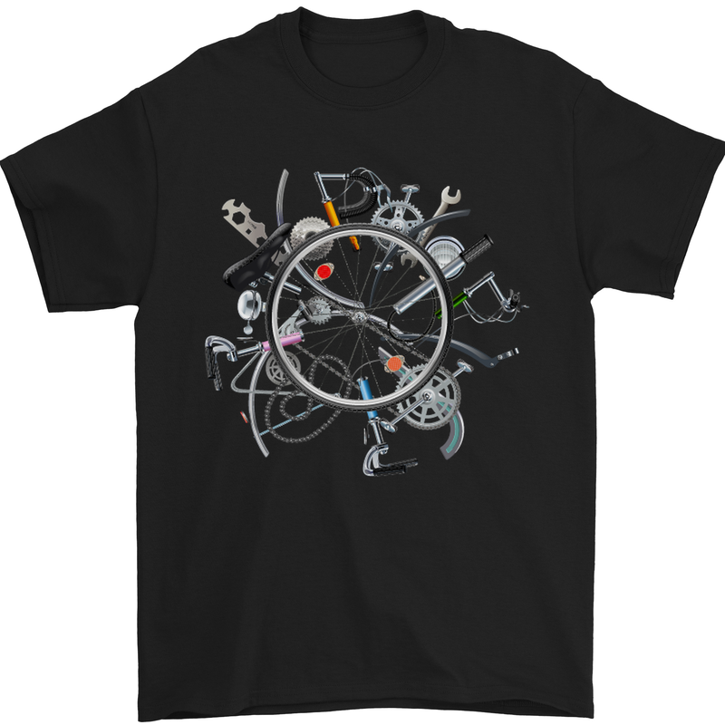 a black t - shirt with a clock and tools on it