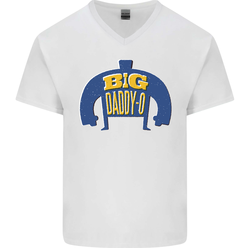 Big Daddy O Funny Fathers Day Dad Mens V-Neck Cotton T-Shirt White