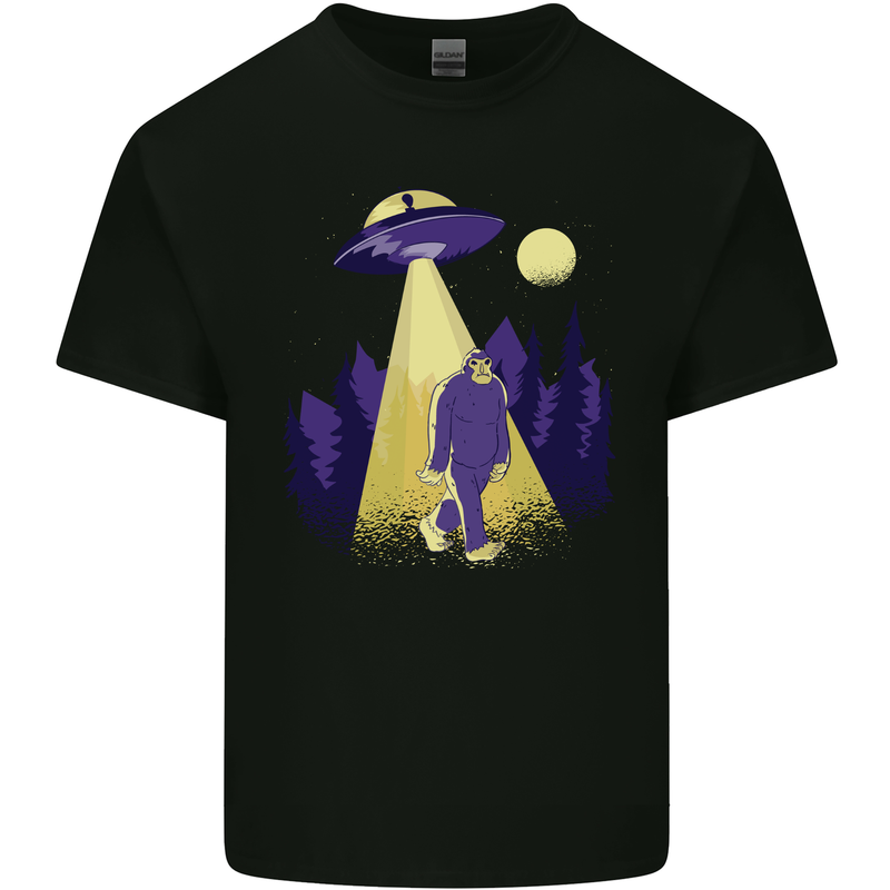 Bigfoot Abduction Funny Alien UFO Mens Cotton T-Shirt Tee Top Black