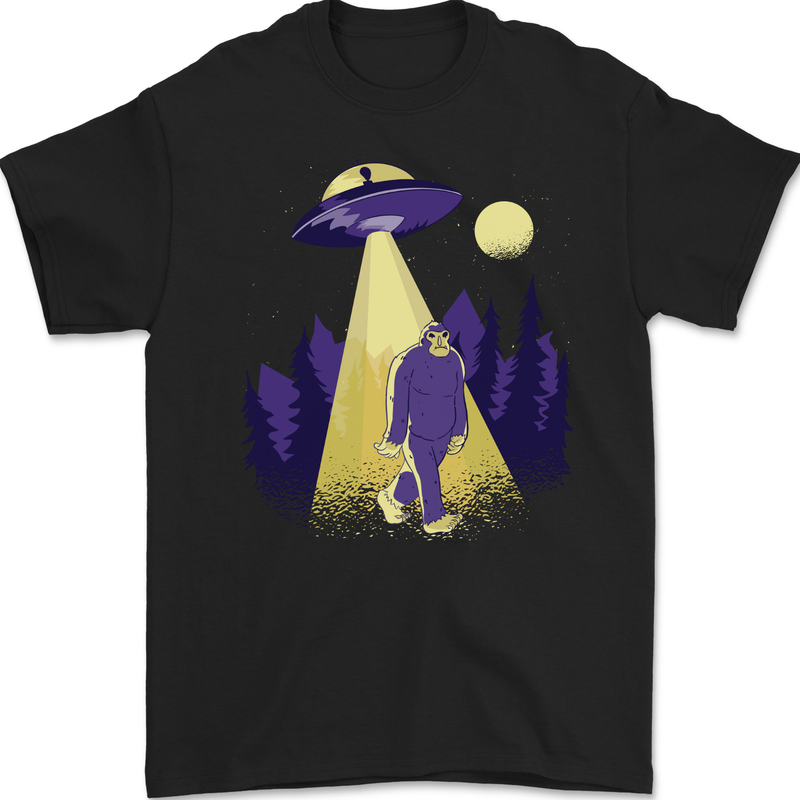 Bigfoot Abduction Funny Alien UFO Mens Gildan Cotton T-Shirt Black