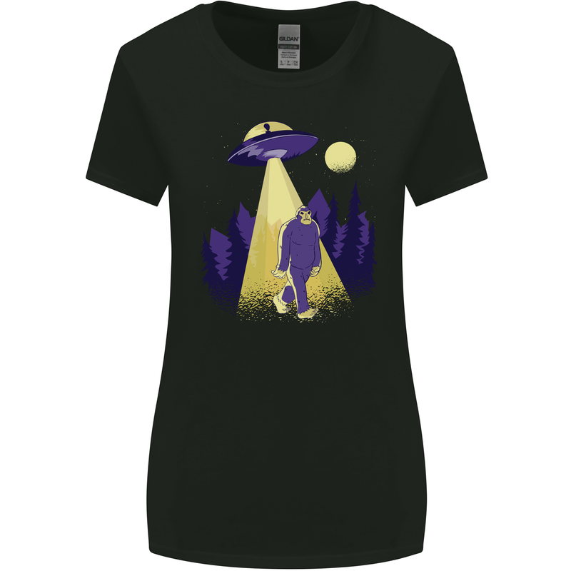 Bigfoot Abduction Funny Alien UFO Womens Wider Cut T-Shirt Black