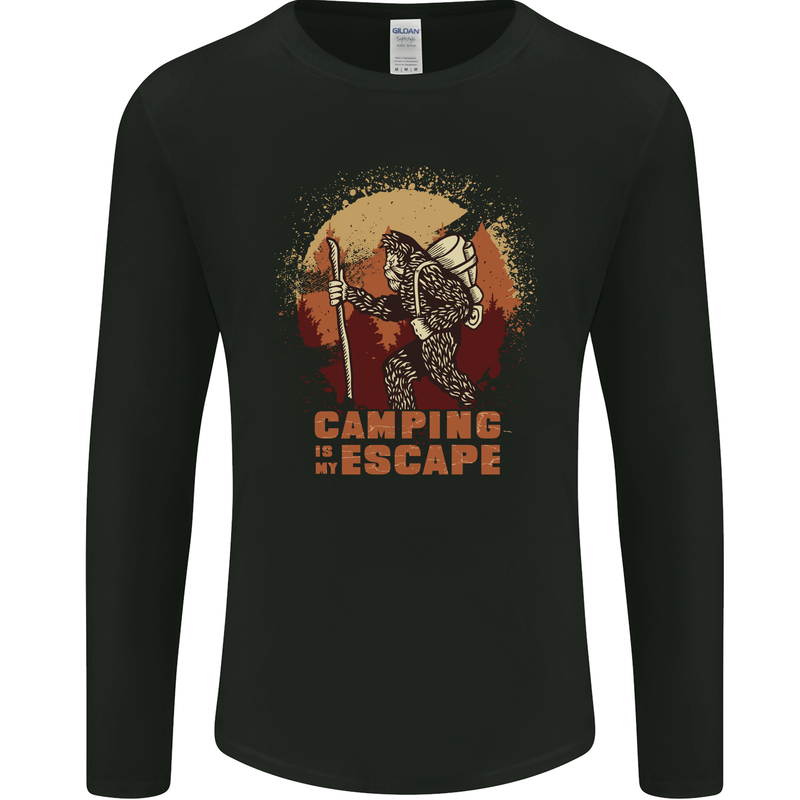 Bigfoot Camping is My Escape Funny Mens Long Sleeve T-Shirt Black