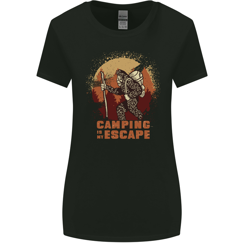 Bigfoot Camping is My Escape Funny Womens Wider Cut T-Shirt Black