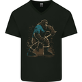 Bigfoot Hockey Player Mens V-Neck Cotton T-Shirt Black