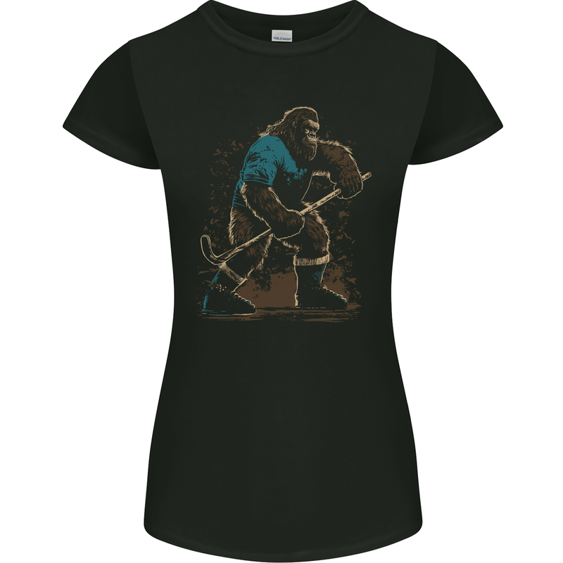 Bigfoot Hockey Player Womens Petite Cut T-Shirt Black