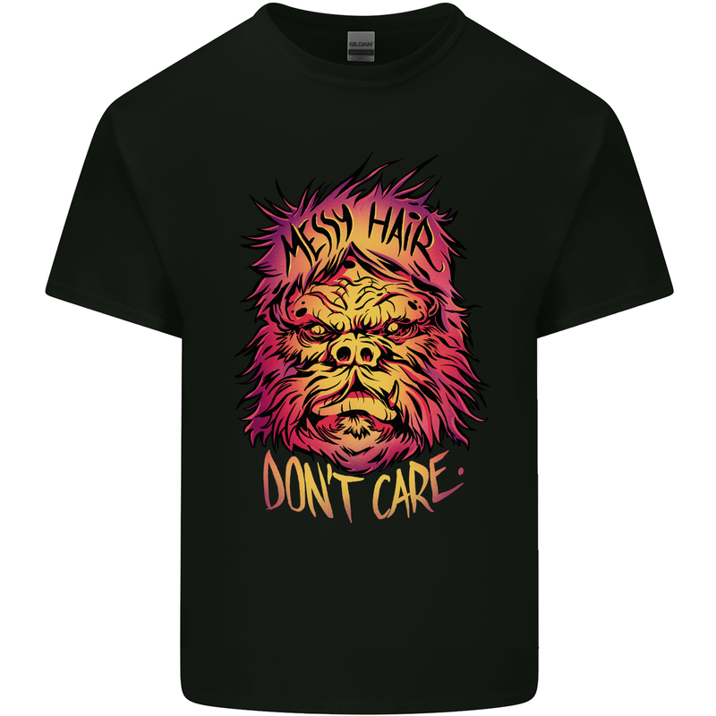 Bigfoot Messy Hair Don't Care Funny Mens Cotton T-Shirt Tee Top Black