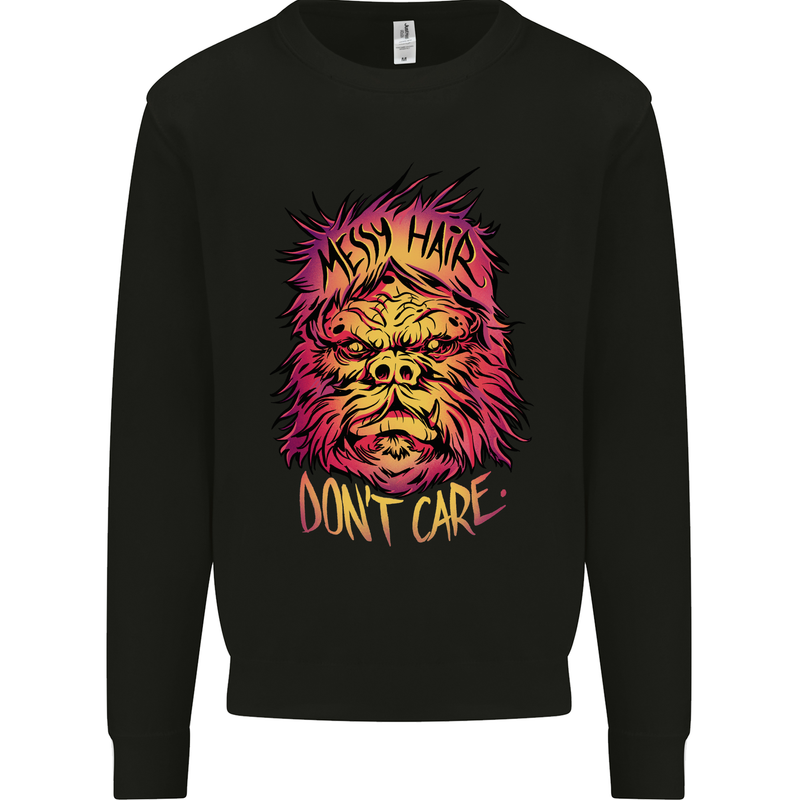 Bigfoot Messy Hair Don't Care Funny Mens Sweatshirt Jumper Black
