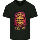 Bigfoot Messy Hair Don't Care Funny Mens V-Neck Cotton T-Shirt Black