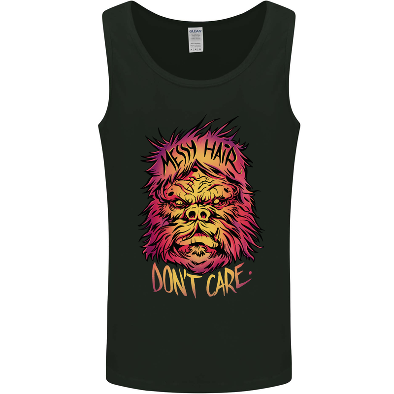 Bigfoot Messy Hair Don't Care Funny Mens Vest Tank Top Black