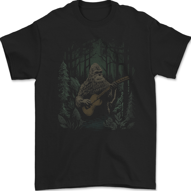 Bigfoot Playing the Guitar Mens Gildan Cotton T-Shirt Black
