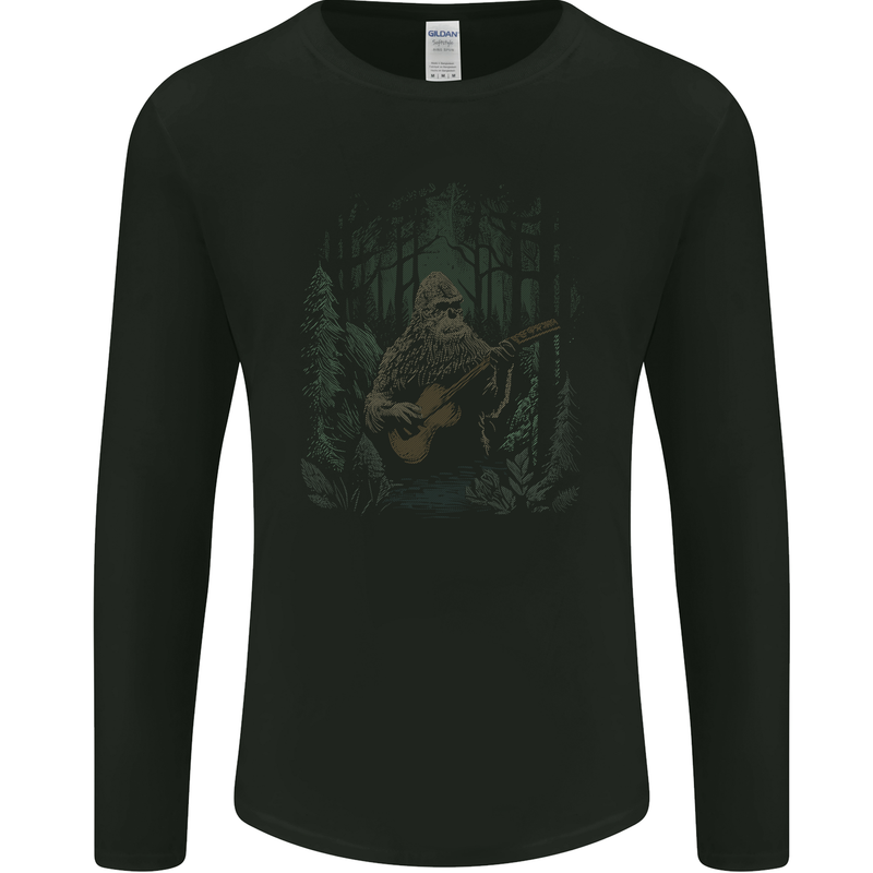 Bigfoot Playing the Guitar Mens Long Sleeve T-Shirt Black