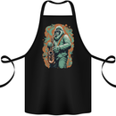 Bigfoot Playing the Saxophone Ape Gorilla Cotton Apron 100% Organic Black