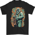 Bigfoot Playing the Saxophone Ape Gorilla Mens Gildan Cotton T-Shirt Black