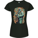 Bigfoot Playing the Saxophone Ape Gorilla Womens Petite Cut T-Shirt Black