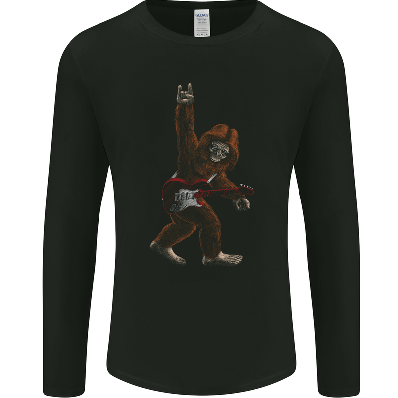 Bigfoot Rocks Funny Rock n Roll Guitar Music Mens Long Sleeve T-Shirt Black