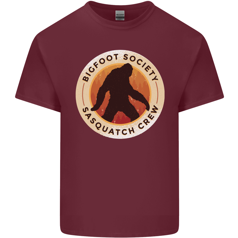 Bigfoot Society Sasquatch Crew Mens Cotton T-Shirt Tee Top Maroon