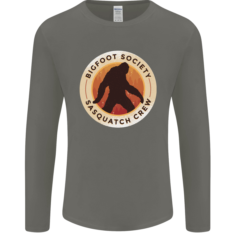 Bigfoot Society Sasquatch Crew Mens Long Sleeve T-Shirt Charcoal