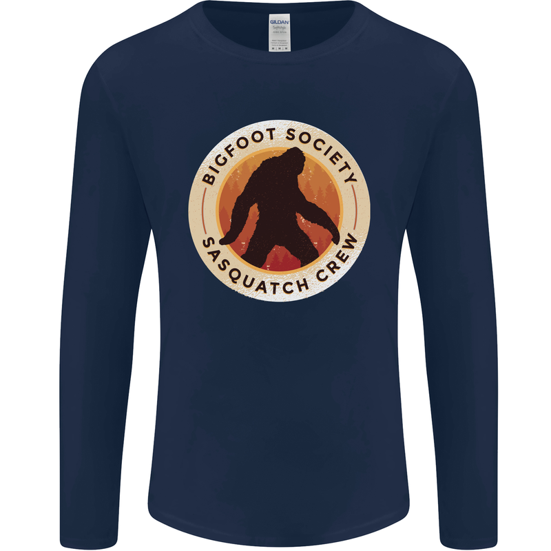 Bigfoot Society Sasquatch Crew Mens Long Sleeve T-Shirt Navy Blue