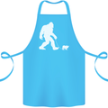 Bigfoot Walking a Dog Funny Yeti Cotton Apron 100% Organic Turquoise