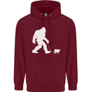 Bigfoot Walking a Dog Funny Yeti Mens 80% Cotton Hoodie Maroon