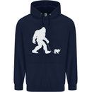 Bigfoot Walking a Dog Funny Yeti Mens 80% Cotton Hoodie Navy Blue